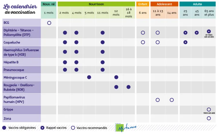 Calendrier de vaccination 2021